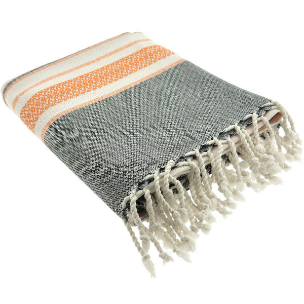 Hamamdoek-Hamamtuch-Hamma towel- Fouta-Serviette de plage-Serviette de hammam Sea Me Black-Orange