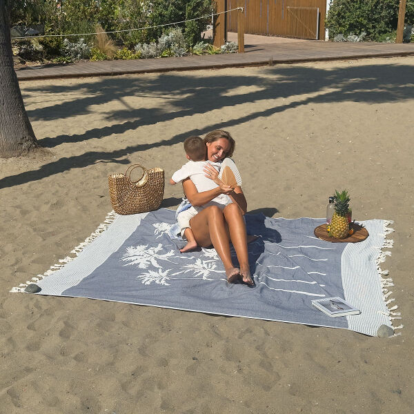 Grote hamamdoek XXL Six Palms Navy Blue