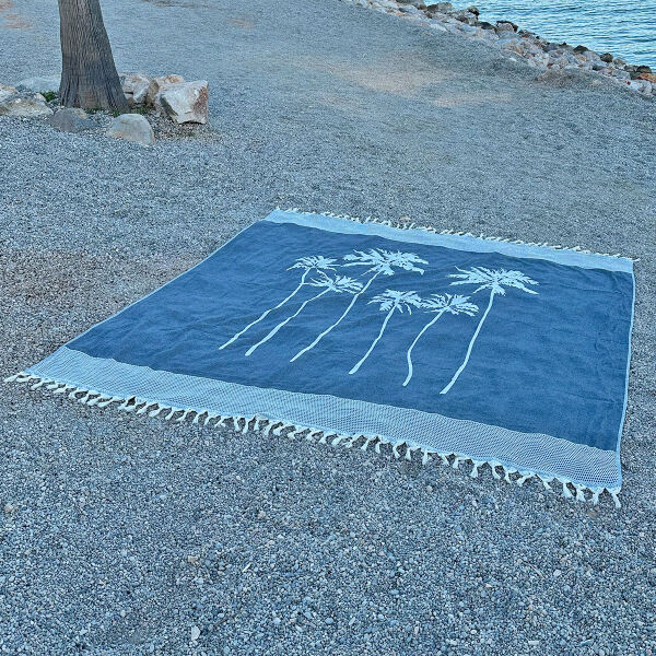 Hamamtuch Six Palms Navy Blue
