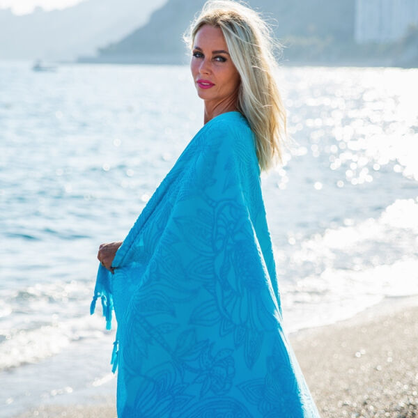 Fashion4wellness Hamam Strandlaken Flowerbomb Turquoise beach