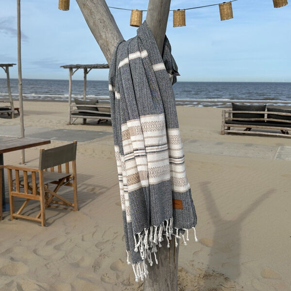 Hamamtuch Saunatuch Sea Me Black-Beige