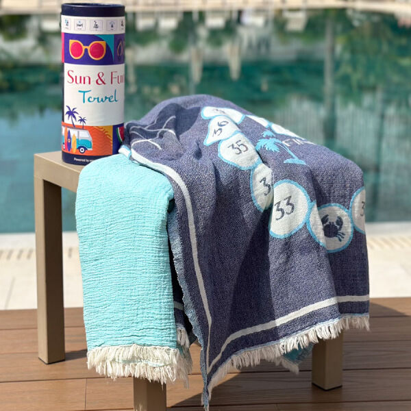 Hamamtuch Saunatuch Sun & Fun Game Towel Blue