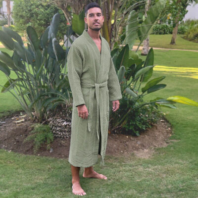 Unisex-Bademantel Waffel Powder Green