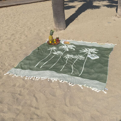 Großes Hamamtuch Six Palms Chive Green