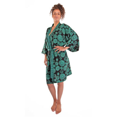Short kimono Batik Aztec Green