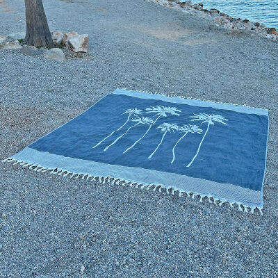 Hamamtuch Six Palms Navy Blue
